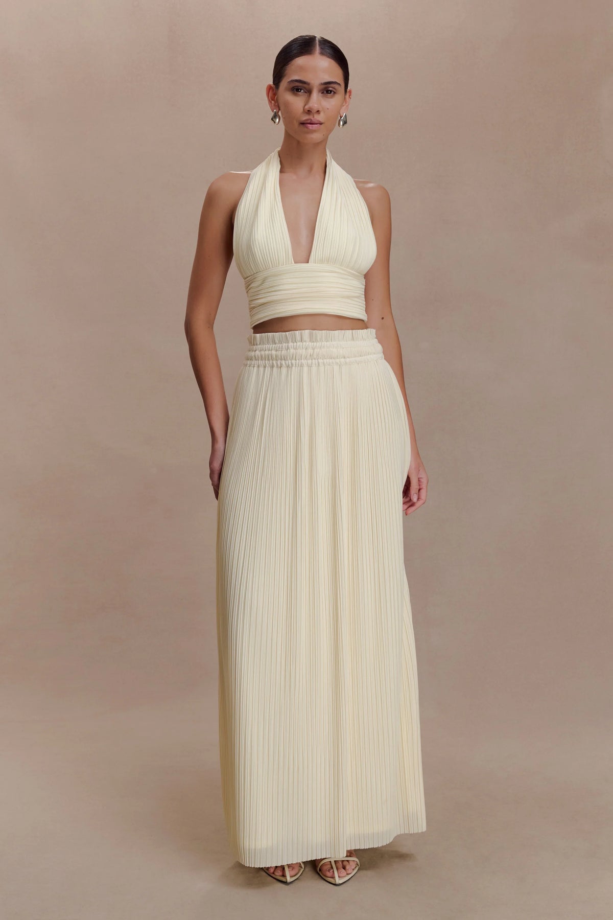 Amaris Gathered Plisse Maxi Skirt Lemon