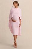 Arwen Light Pink Round Neck Maternity Midi Dress With Cape Detail