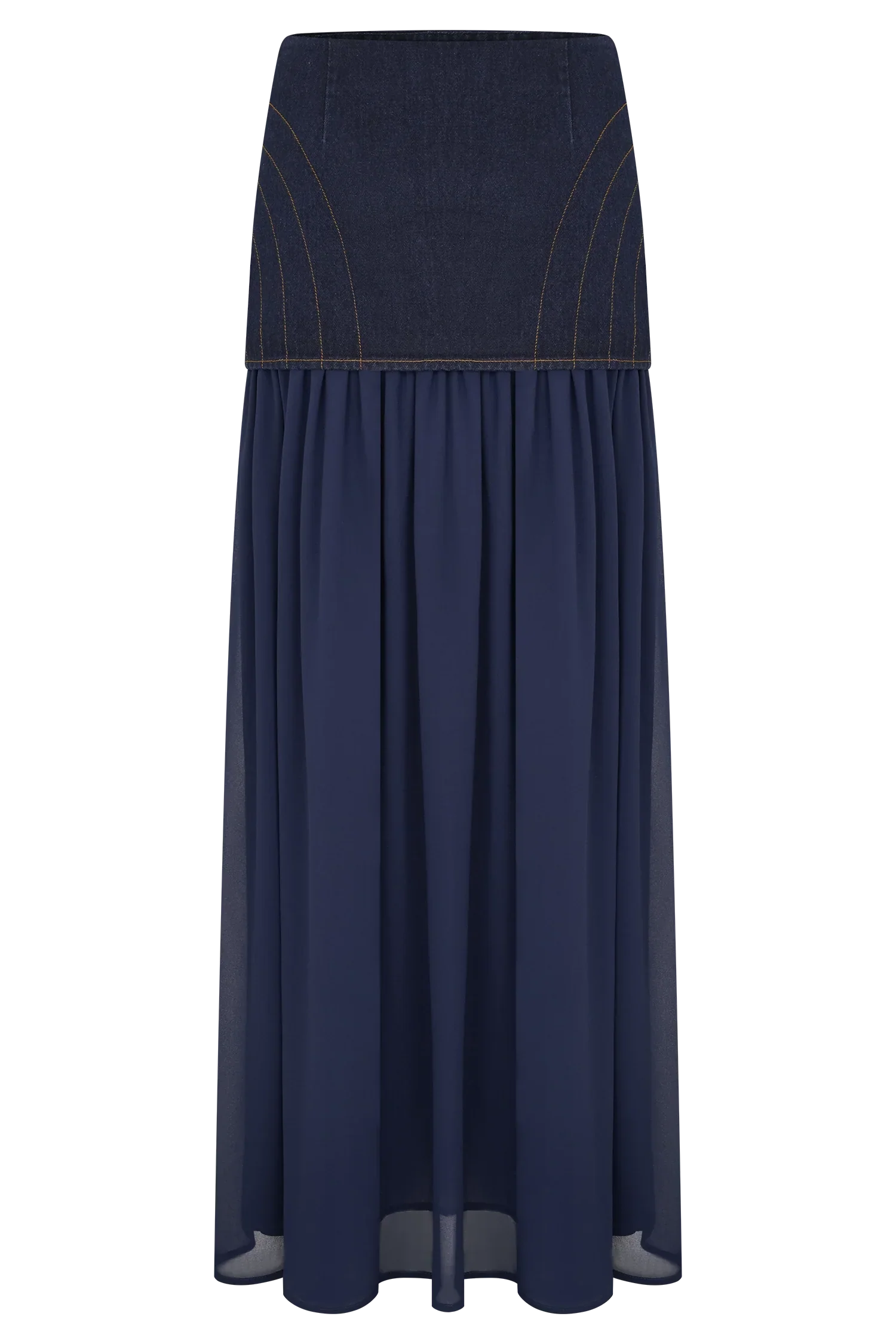 Tully Chiffon Denim Maxi Skirt Indigo Blue
