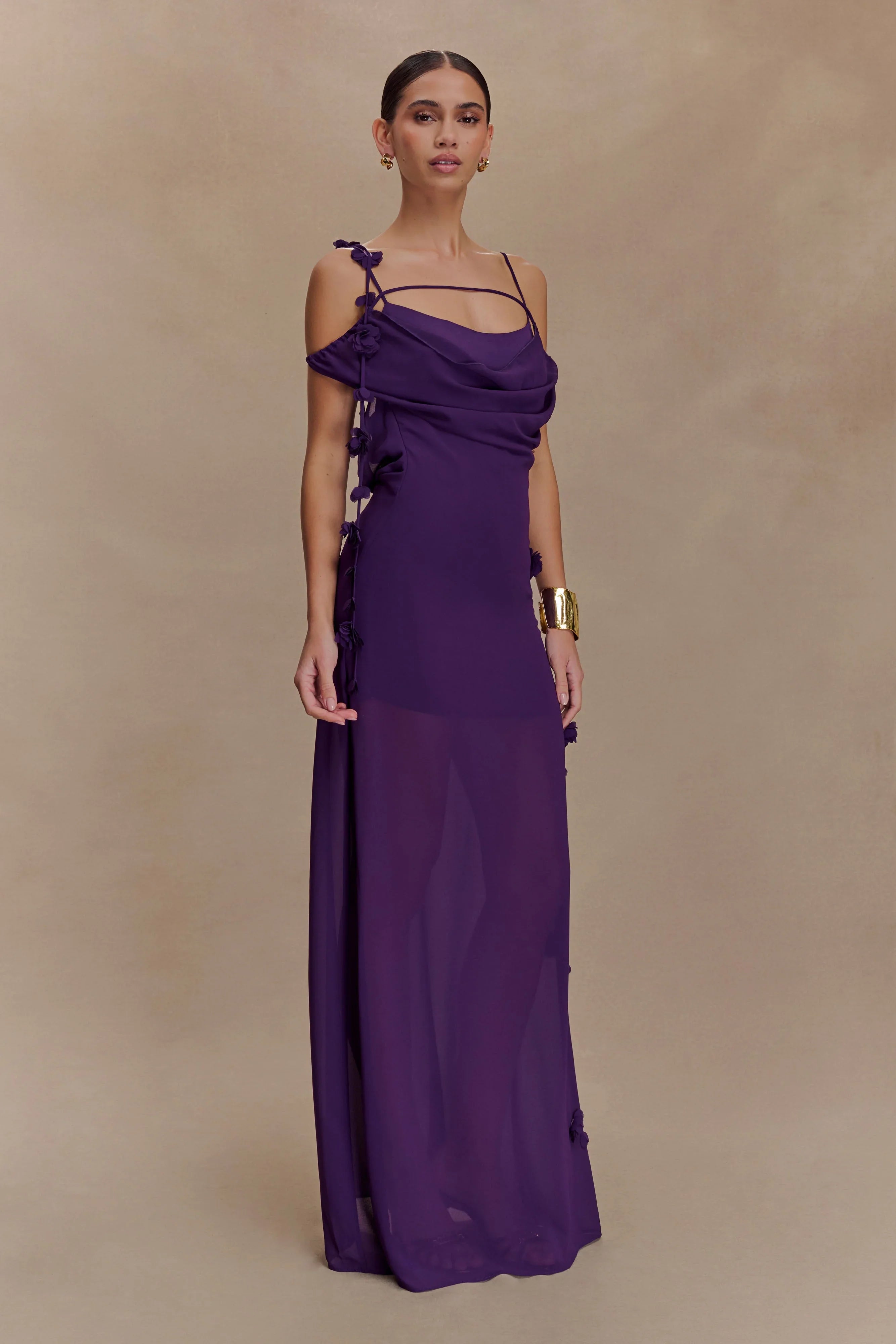 Rosalie Floral Chiffon Maxi Dress Purple