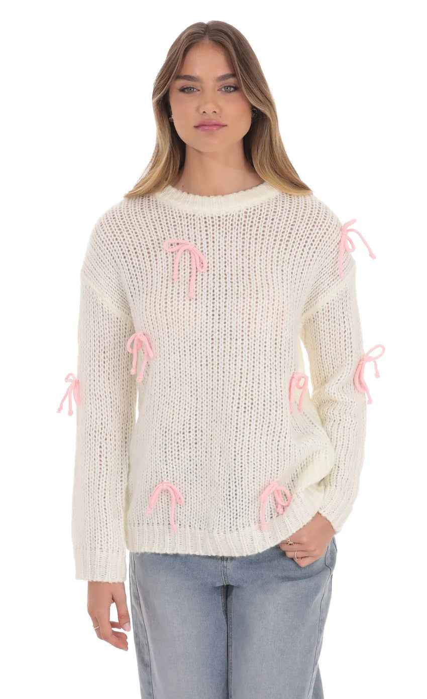 Knitted Bows Jumper in Cream