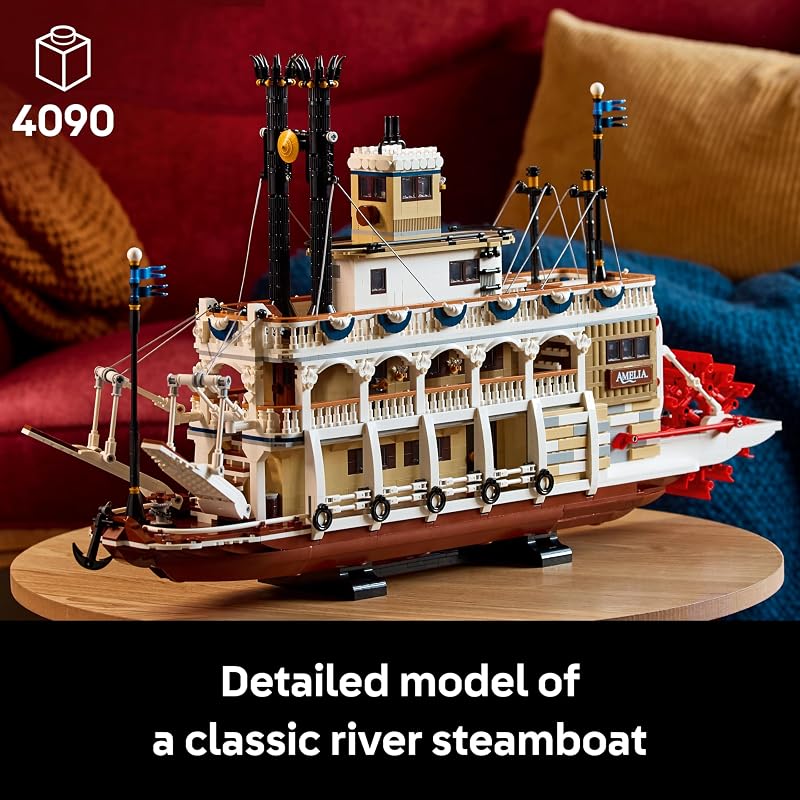 LEGO Ideas River Steamboat Building Set Room Decor for Men and Women Boat Model Building Kit for Adults Ages 18 Arts Crafts Display for Bedroom or Office Gift Idea for Birthdays 21356