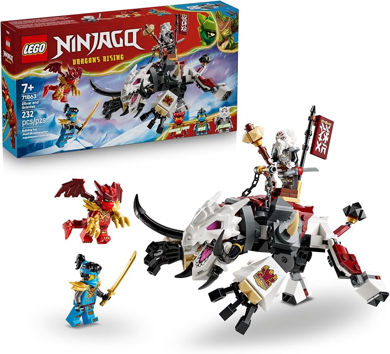 LEGO NINJAGO Zilvar and Grimtak the Dragon Beast 71863 Building Toys for Boys Girls Ages 7 Action Figures for Pretend Play 3 Minifigures 232 pieces Gift for Birthdays