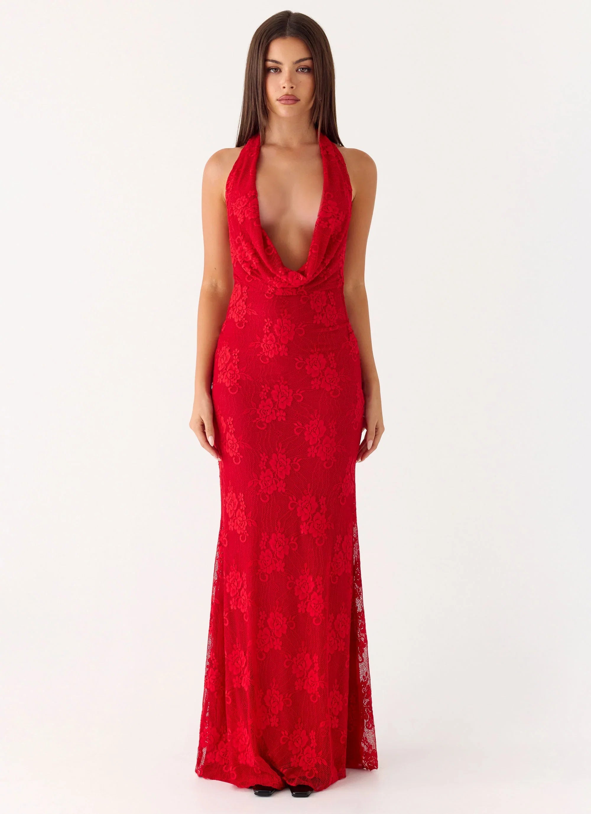 Mitchella Lace Maxi Dress Red