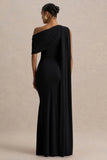 Zendaya Black Asymmetric Neck Fishtail Maxi Dress With Sash