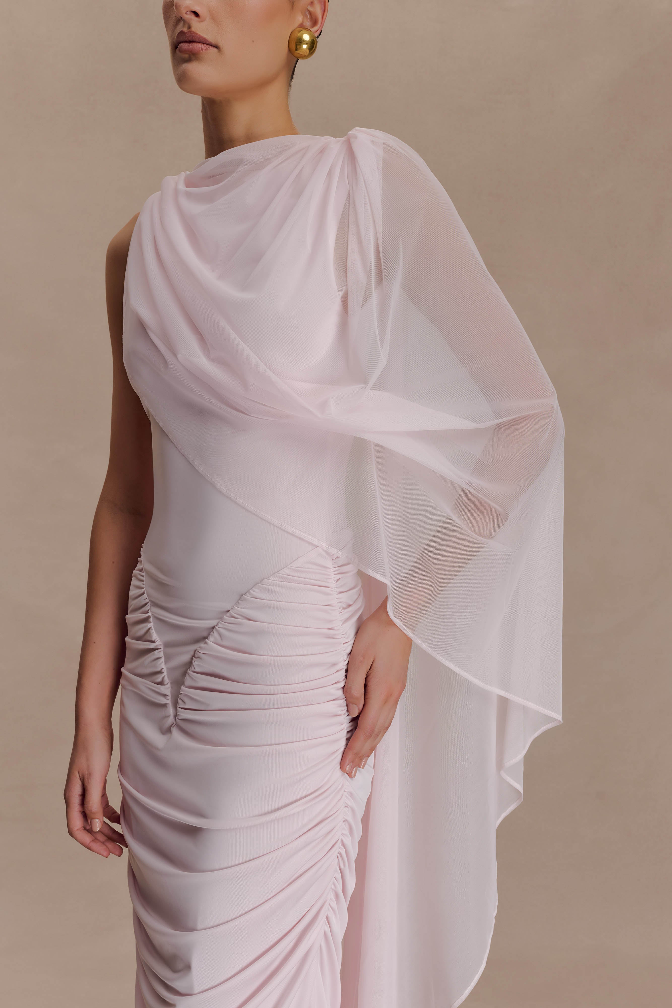 Amandine Ruched Slinky Maxi Dress Pale Pink