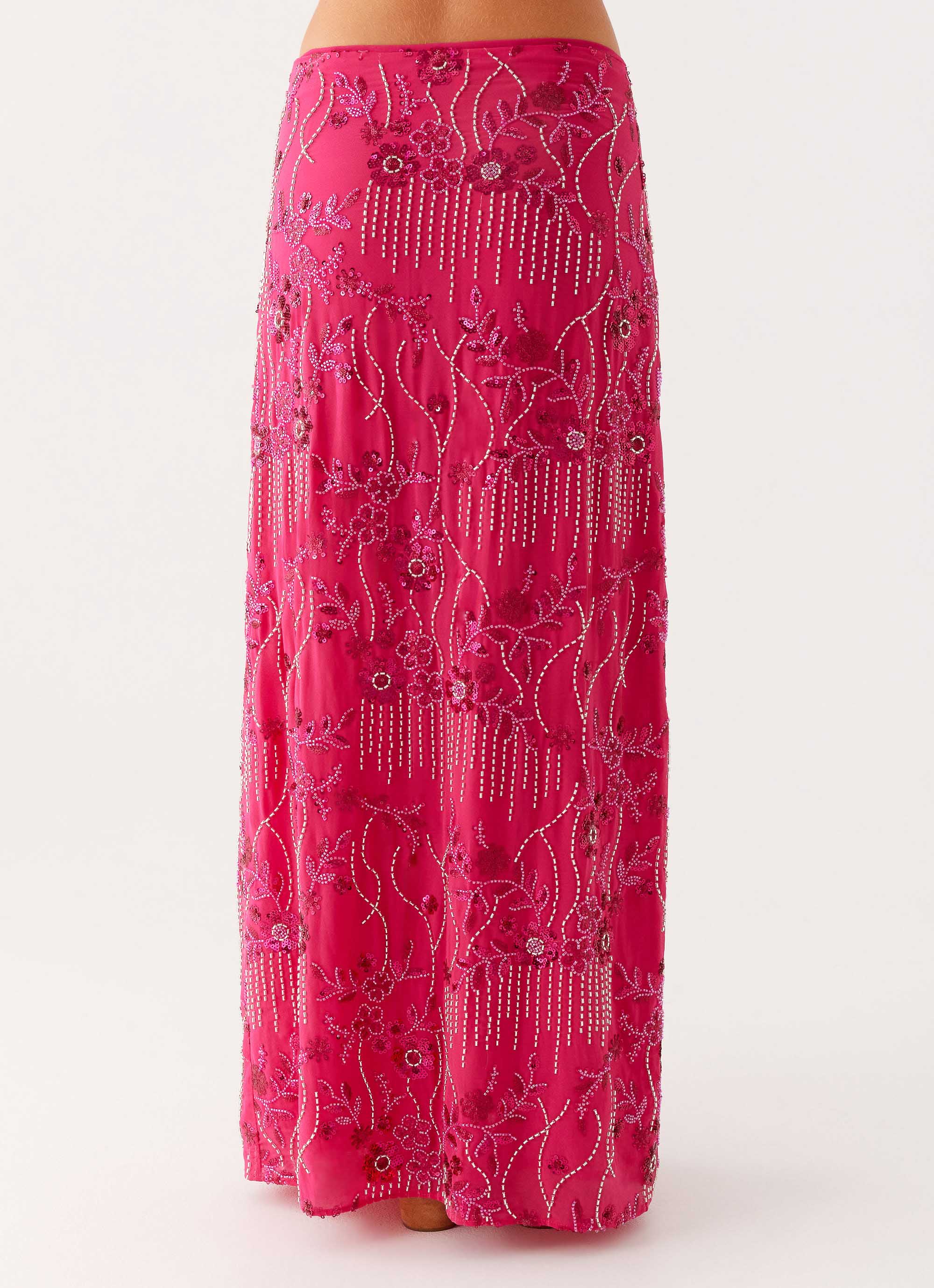 Corinna Low Rise Sequin Maxi Skirt Fuchsia