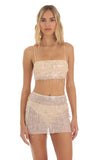 Sequin Fringe Three Piece Set in Rose Gold
