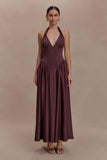 Angelina Scuba Halter Midi Dress Chocolate