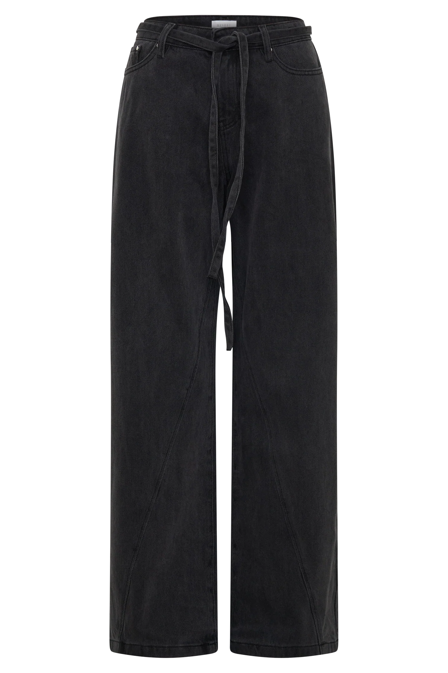 Perrie Mid Rise Straight Leg Tie Jeans Washed Black