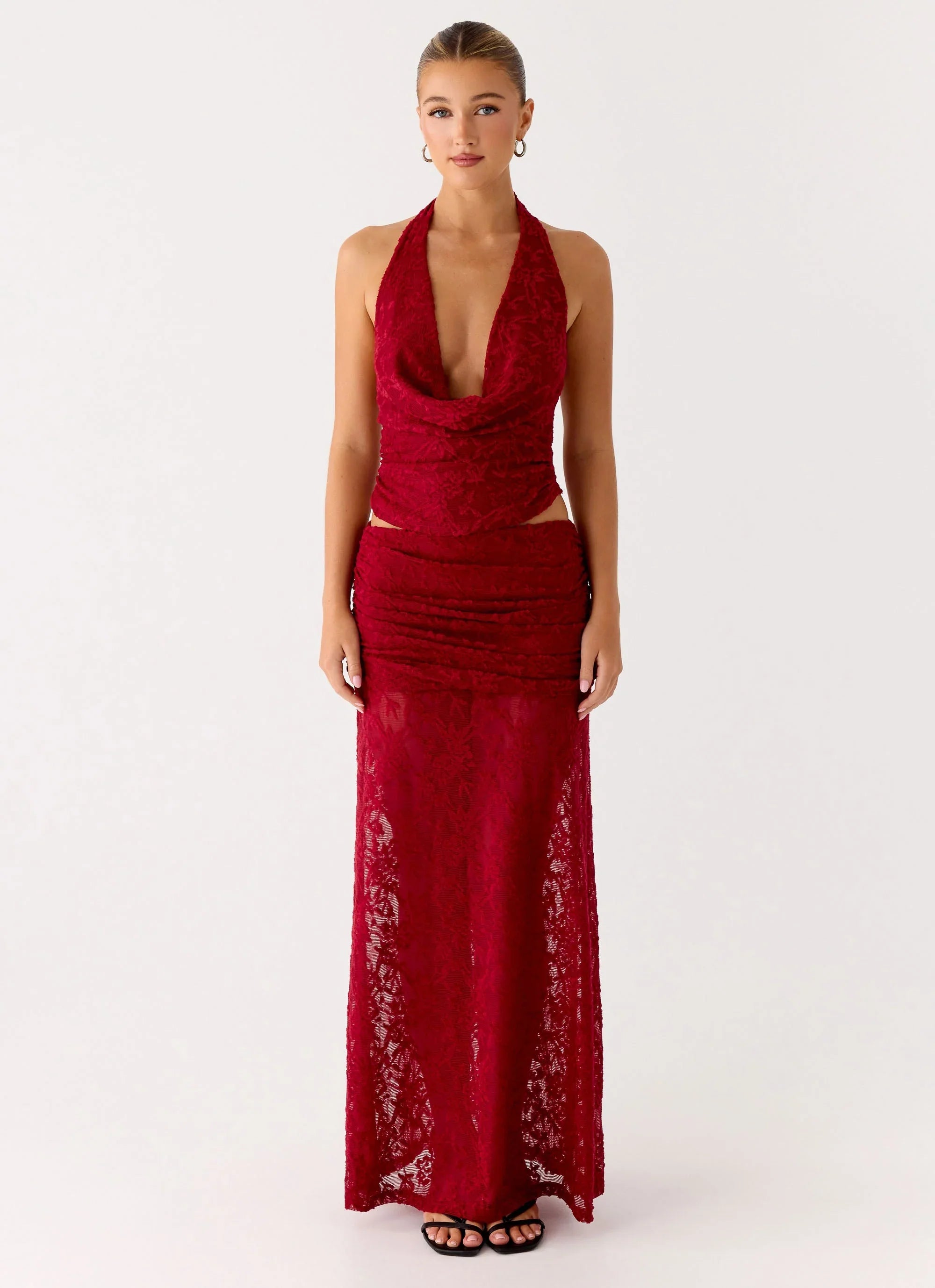 Farruko Jacquard Maxi Skirt Dark Cherry