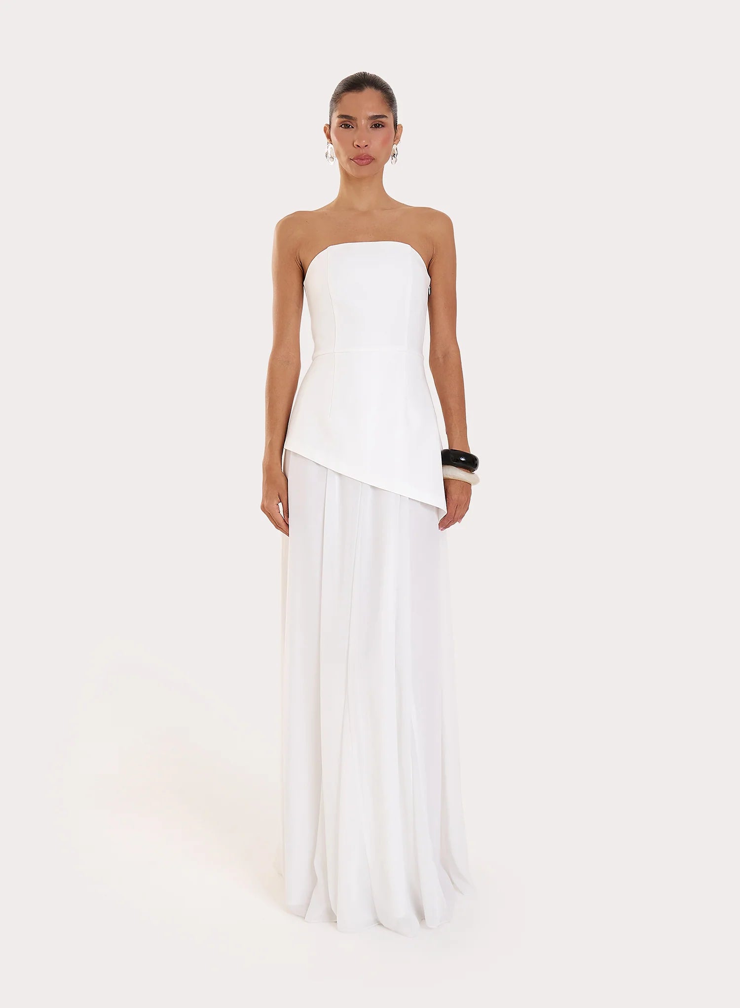 White Bandeau Asymmentric Detail Maxi Dress