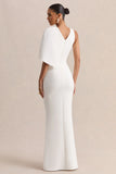 Quira White Asymmetric Neck Maxi Dress With Cape Sleeve