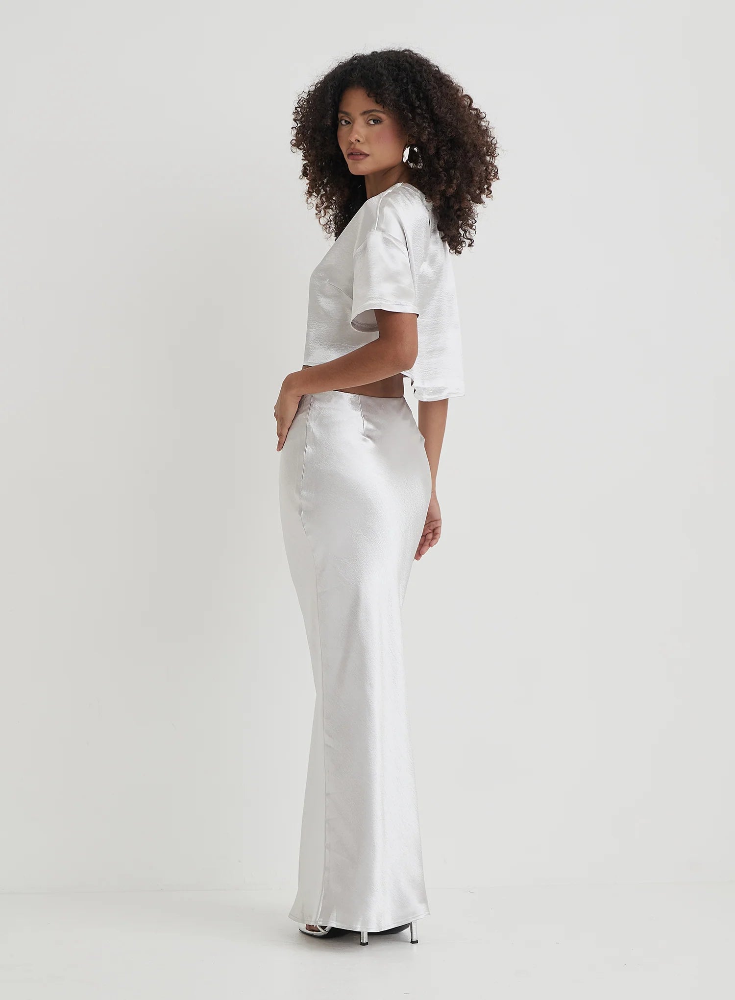 Silver Satin Cropped Top