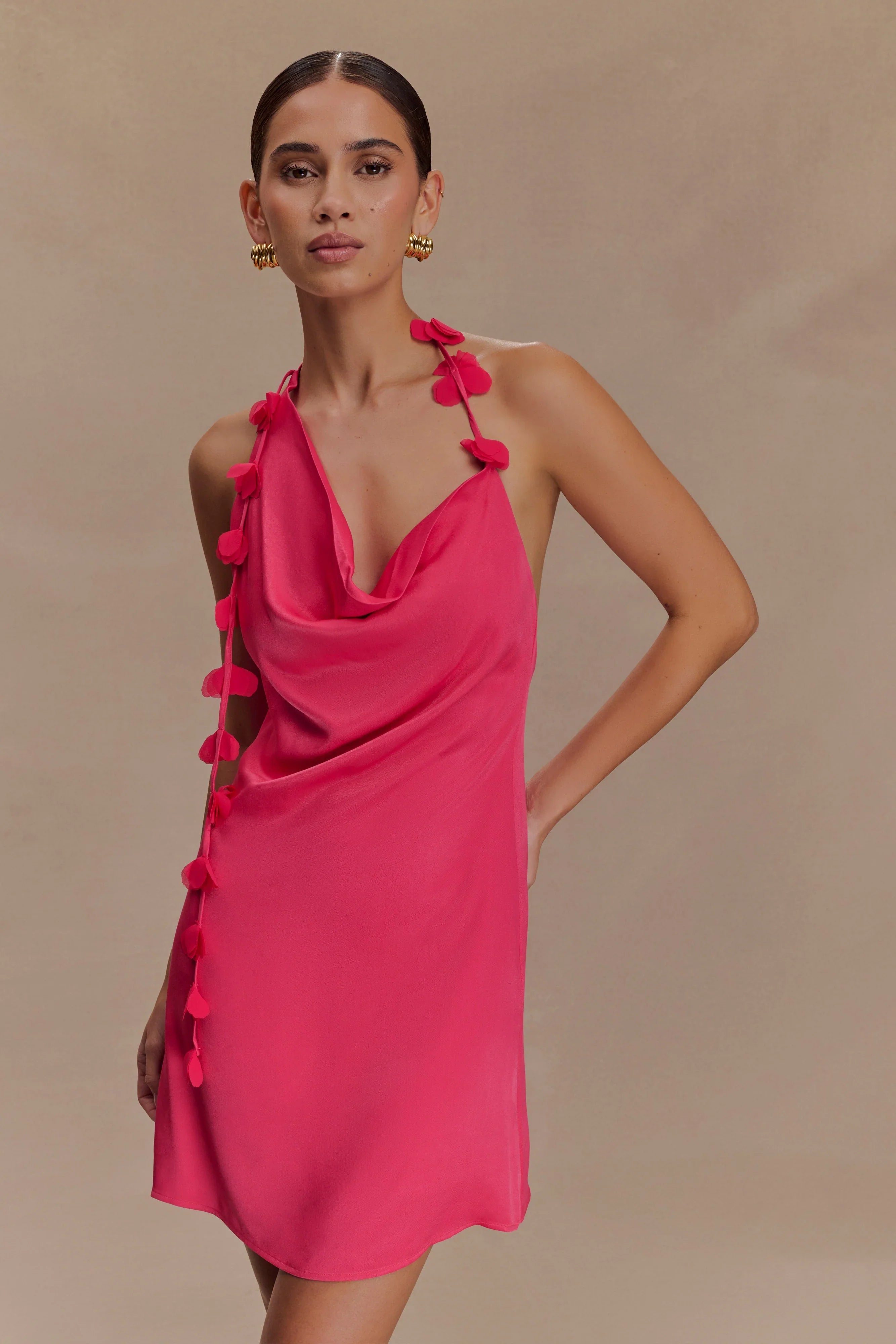 Gwenda Satin Floral Mini Dress Dragonfruit