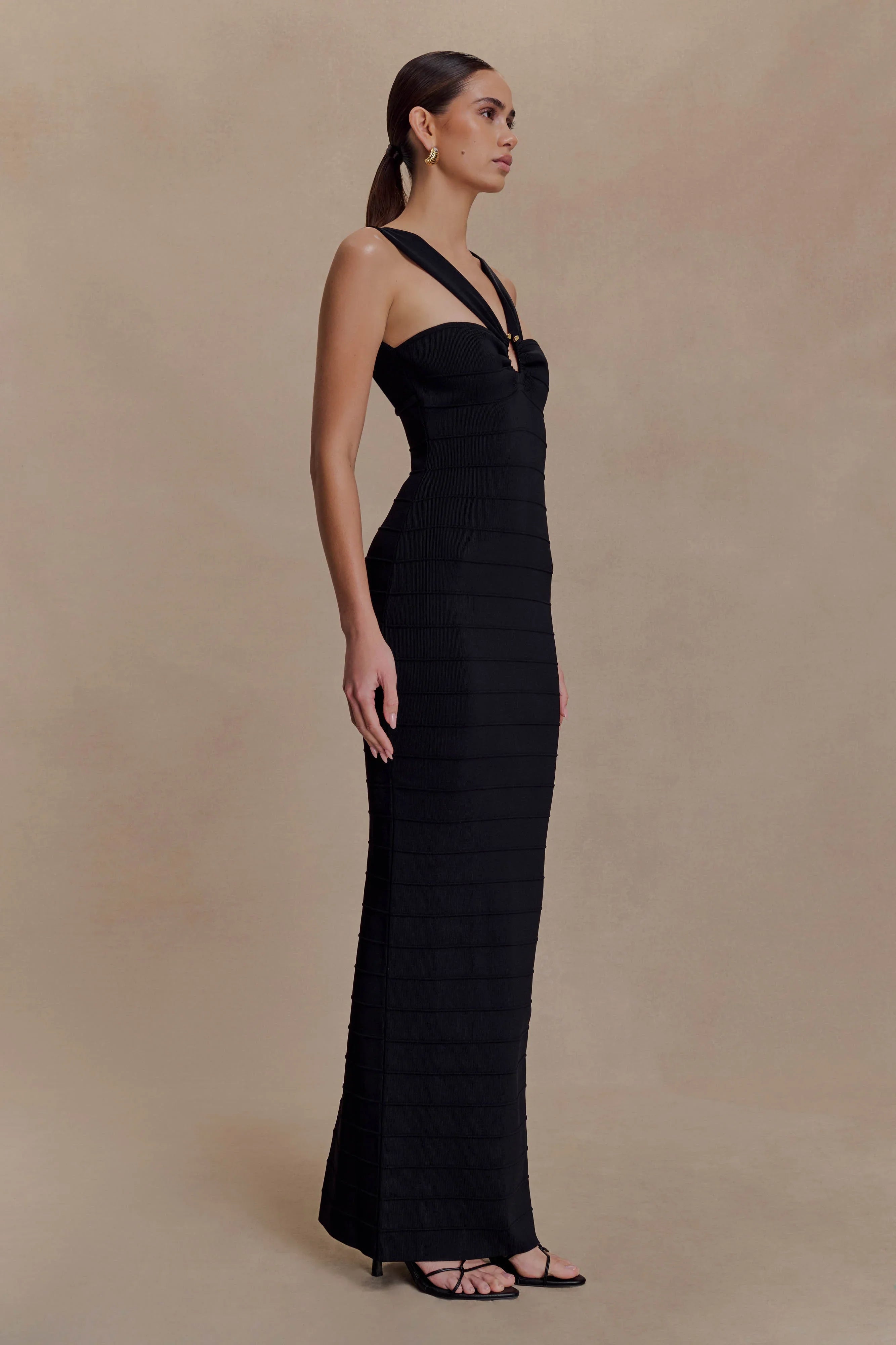 Jaylen Bandage Knit Maxi Dress Black