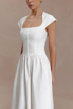 Ayla Cotton Fit And Flare Midi Dress White