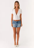 Tropics Low Rise Denim Mini Skort Mid Wash Blue