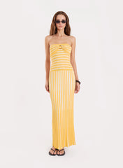 Yellow Stripe Knitted Bandeau Maxi Dress
