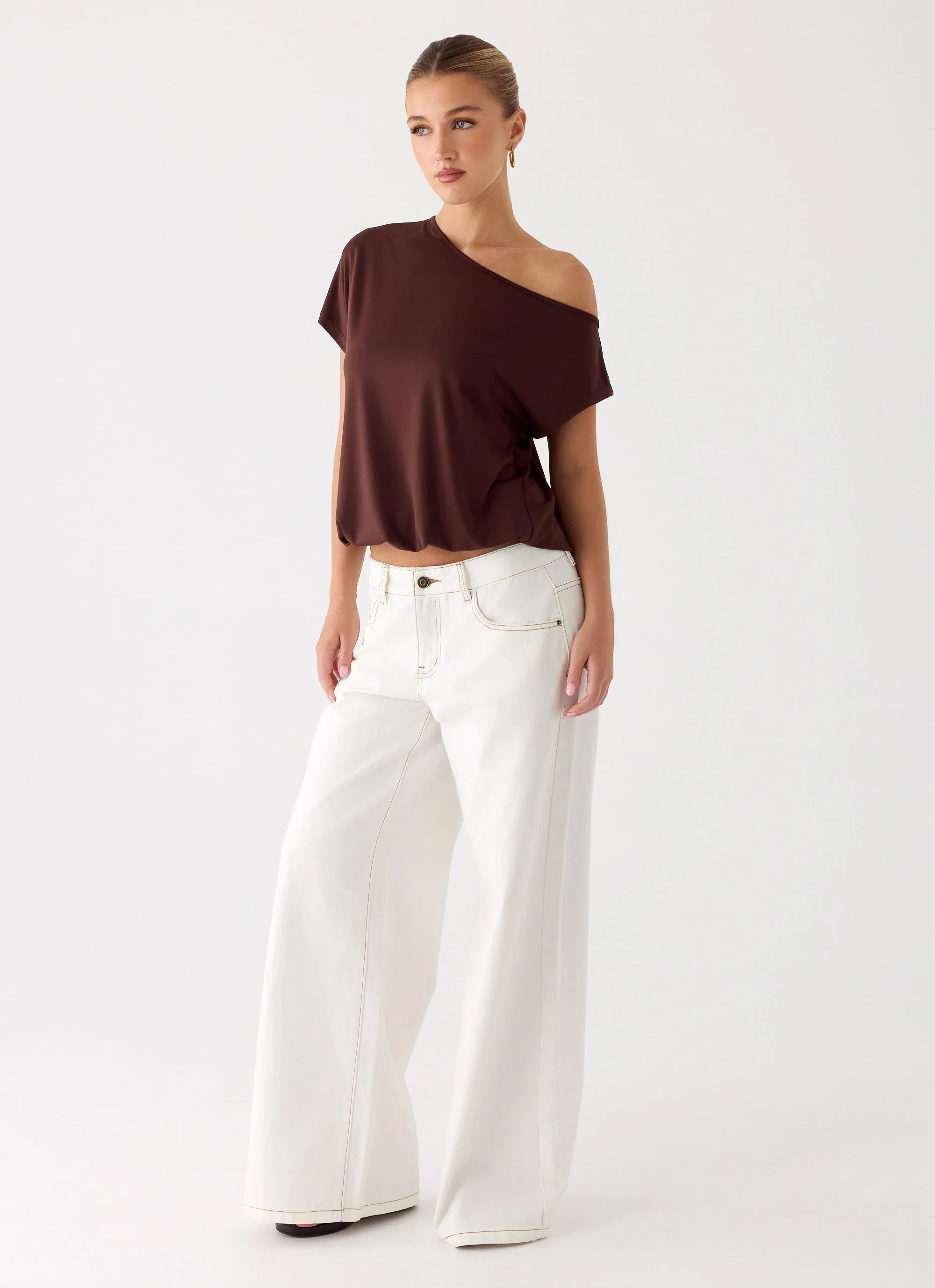 Neo Low Rise Wide Leg Denim Jeans Ivory