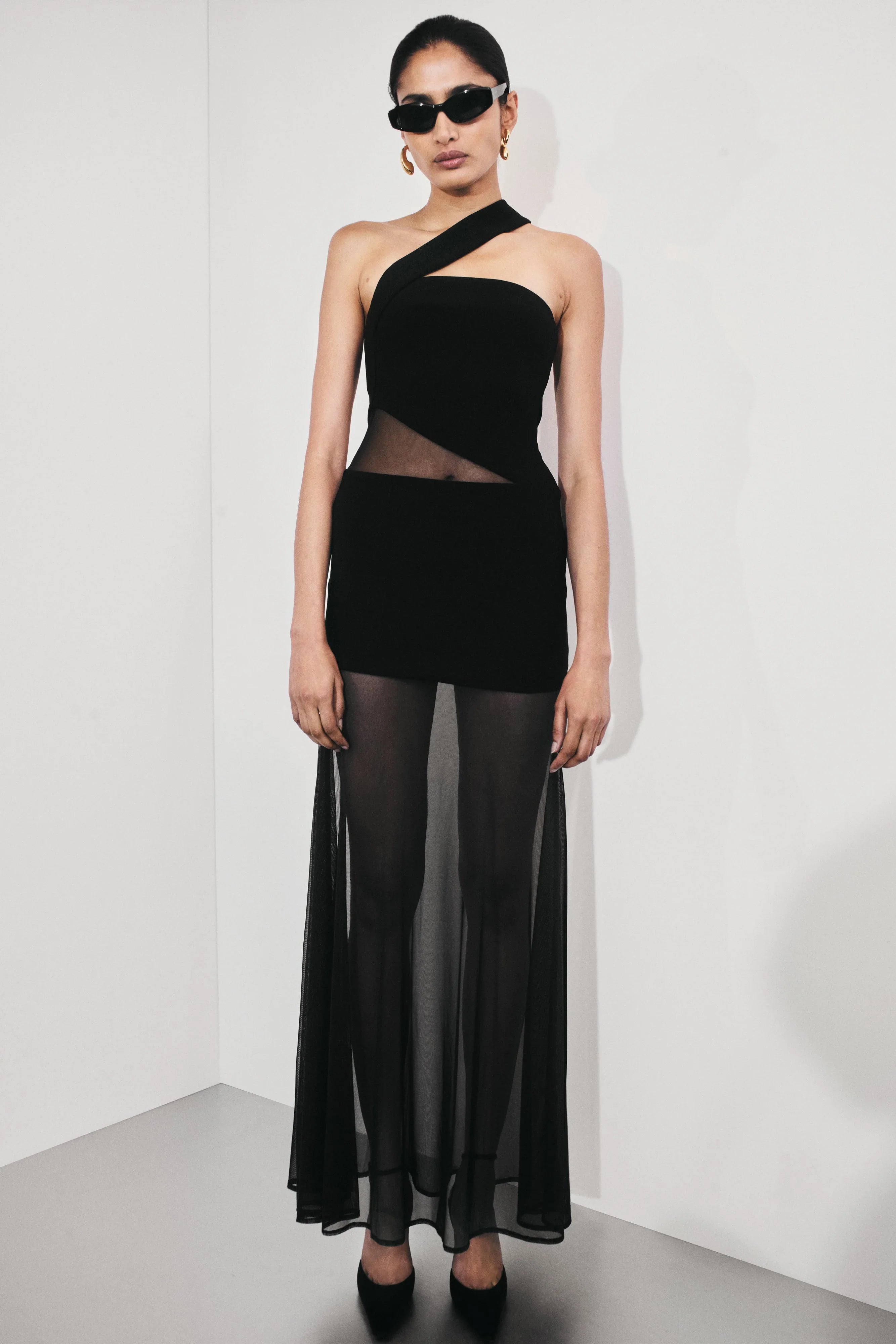 Vashti Cut Out Mesh Maxi Dress Black
