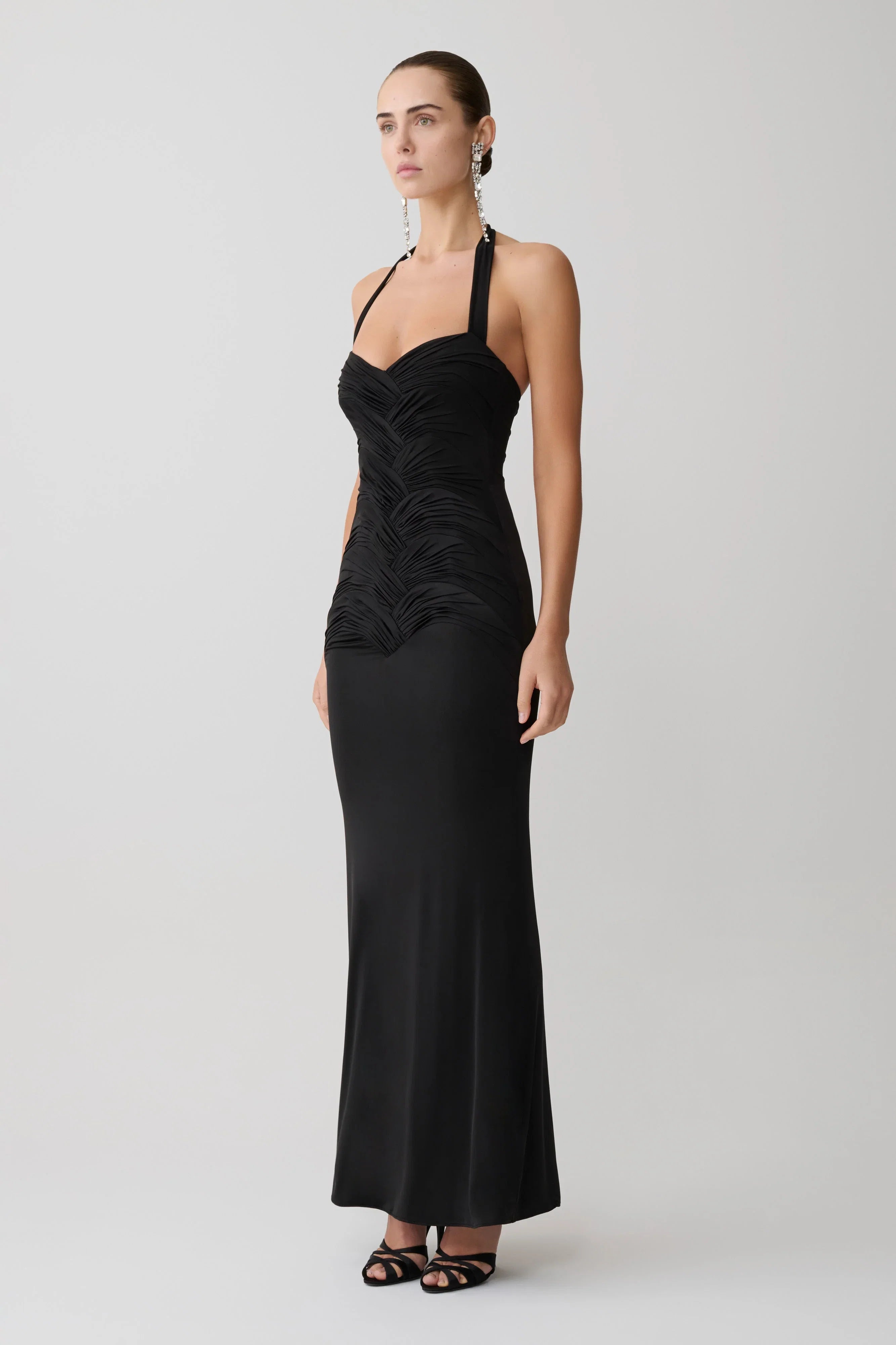 Hoai Gathered Slinky Halter Maxi Dress Black