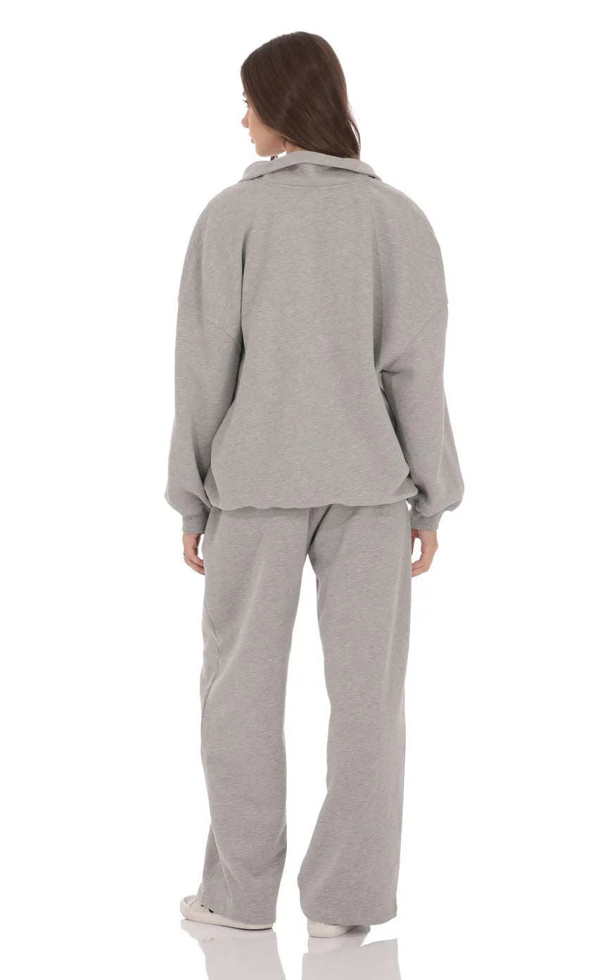 Darted Barrel Fleece Sweatpants in Grey