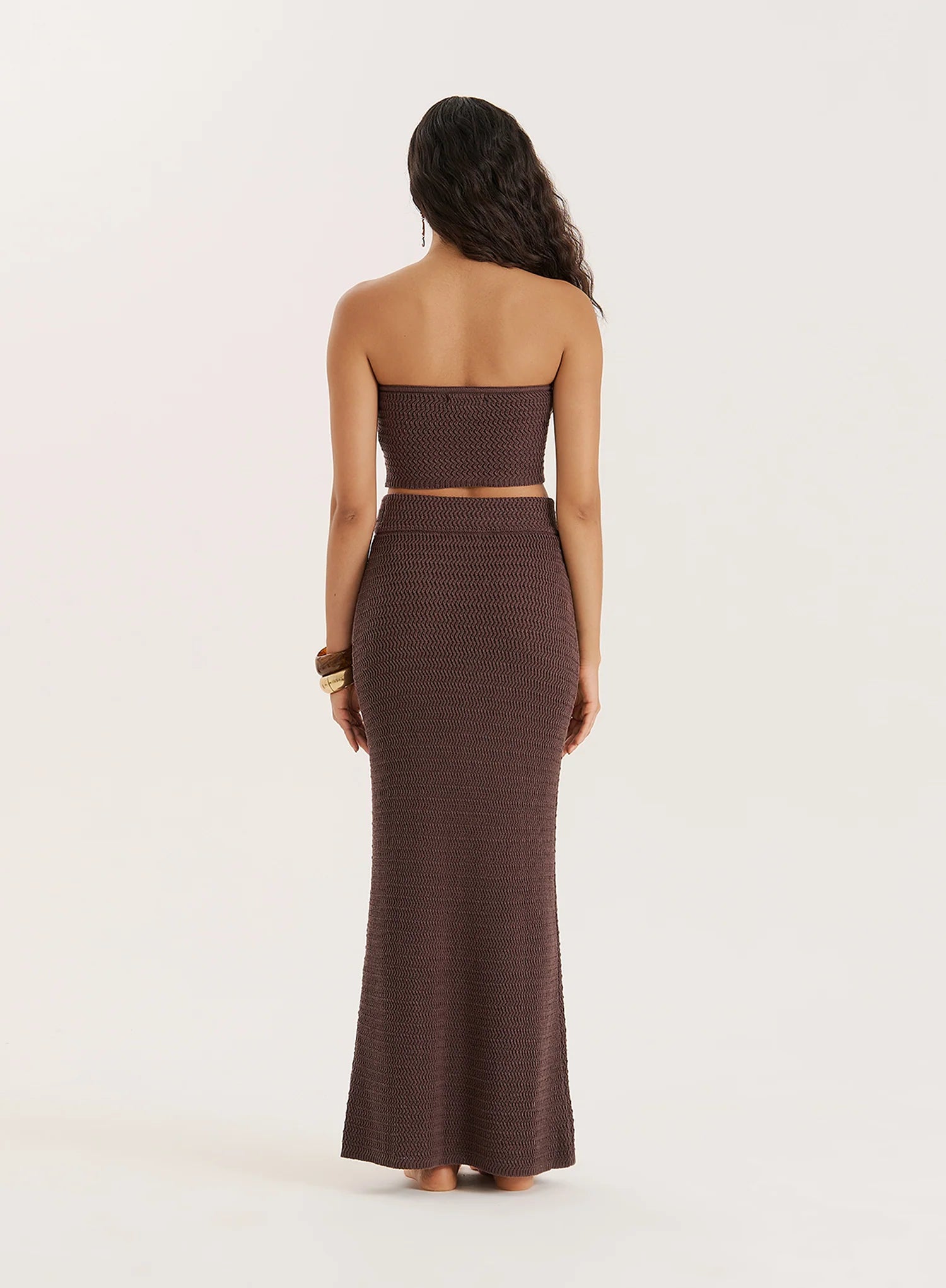 Brown Knitted Bead Detail Bandeau Top
