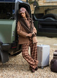 Brown Check Print Straight Leg Trousers