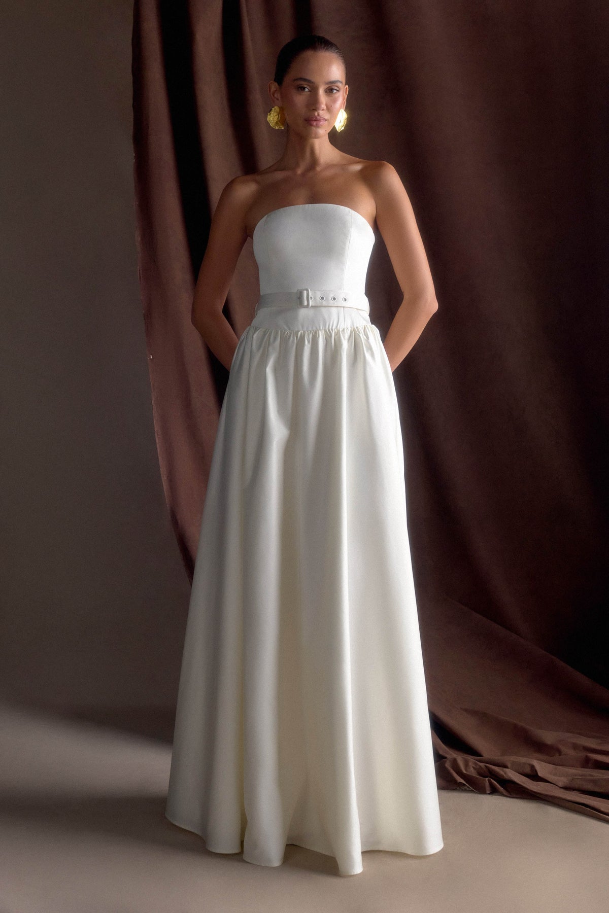 Florence Strapless Belted Maxi Dress White