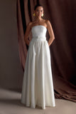 Florence Strapless Belted Maxi Dress White
