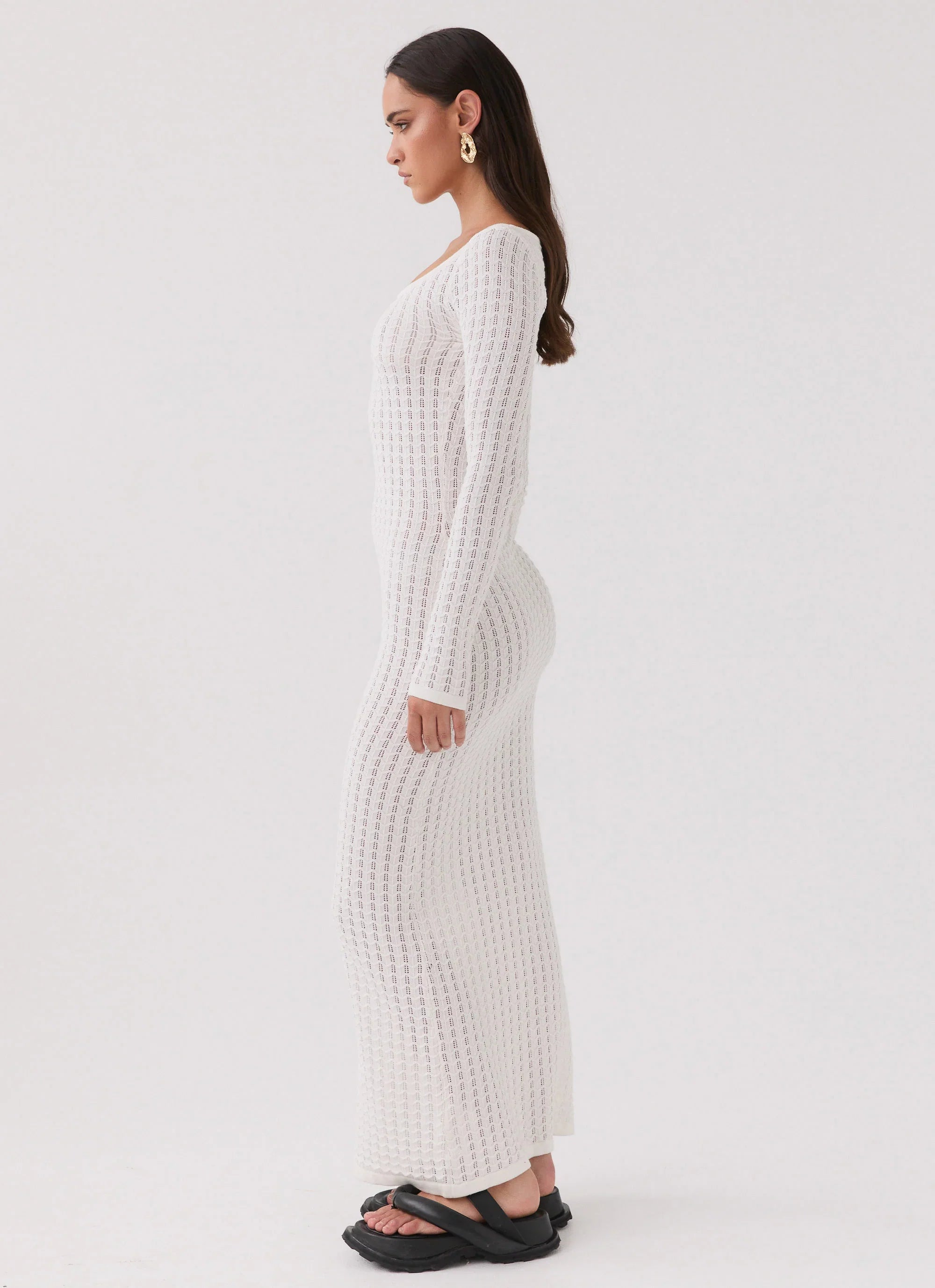 Crystal Cascade Knit Maxi Dress White