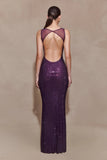 Jasmyn Hot Fix Maxi Dress With Mesh Back Purple