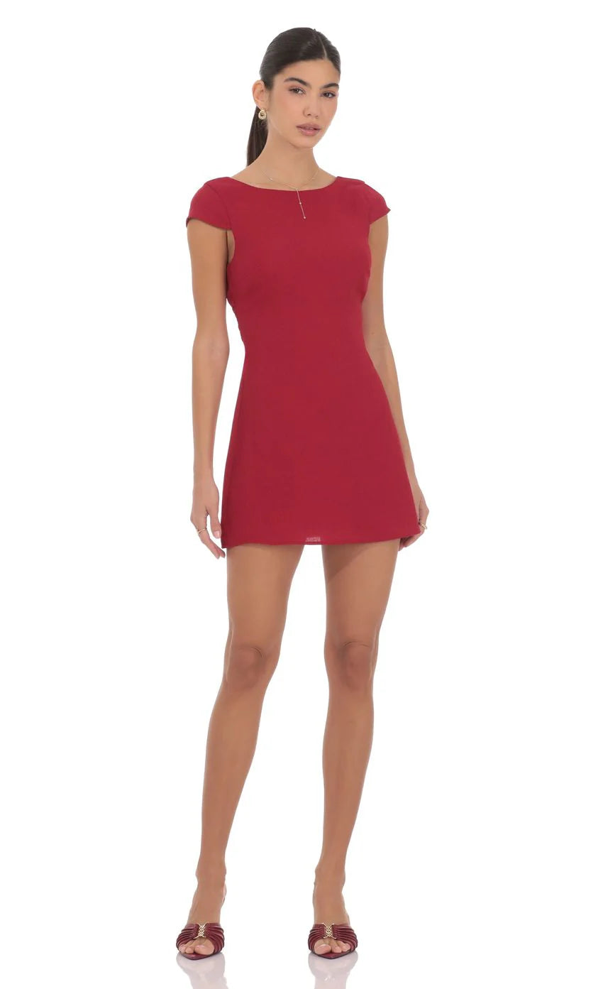 Open Back Bow Dress in Maroon