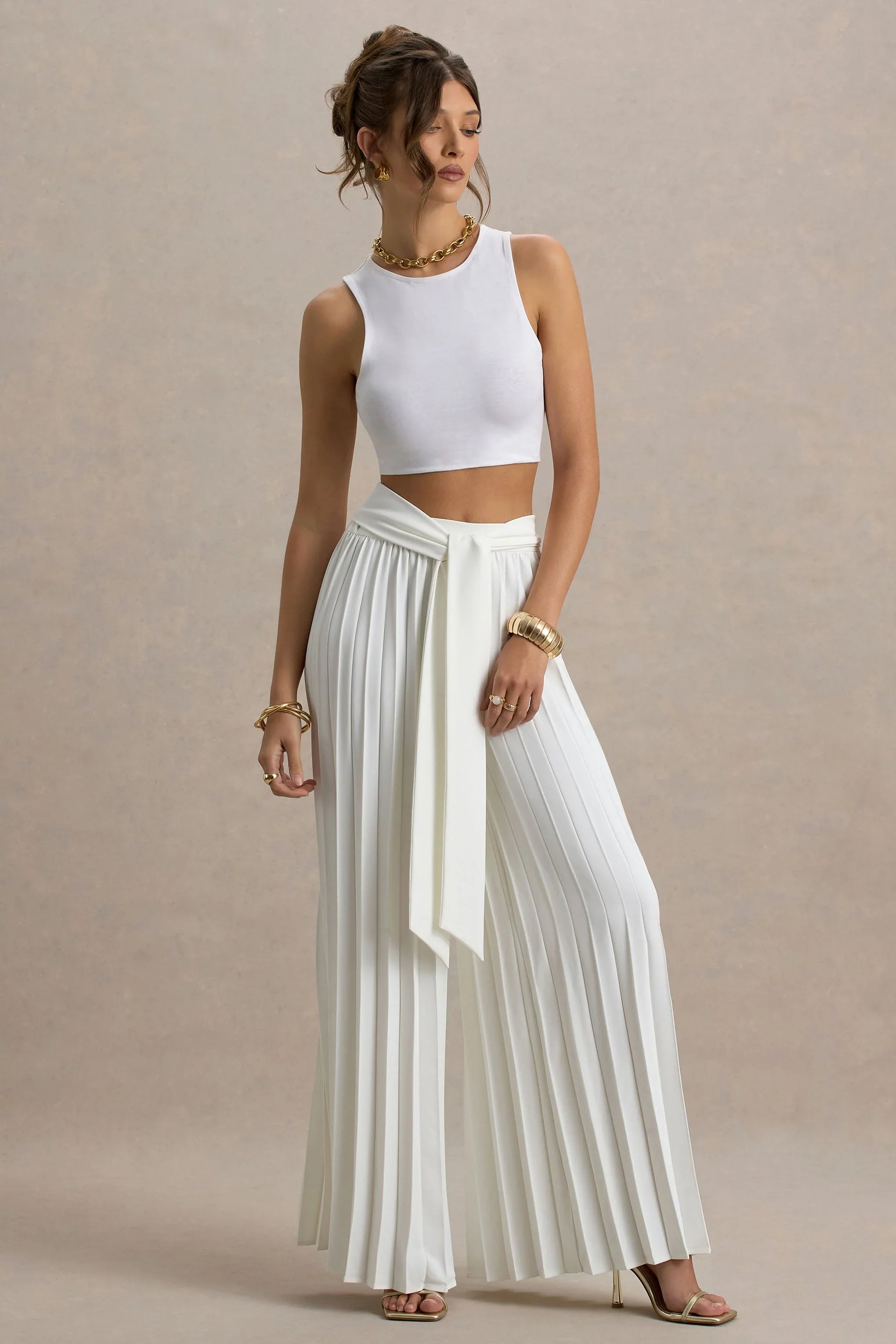Eclipse Cream Pleated Wide Leg Trousers