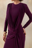 Desirelle Plum Crew Neck Maxi Dress With Gathered Detailing