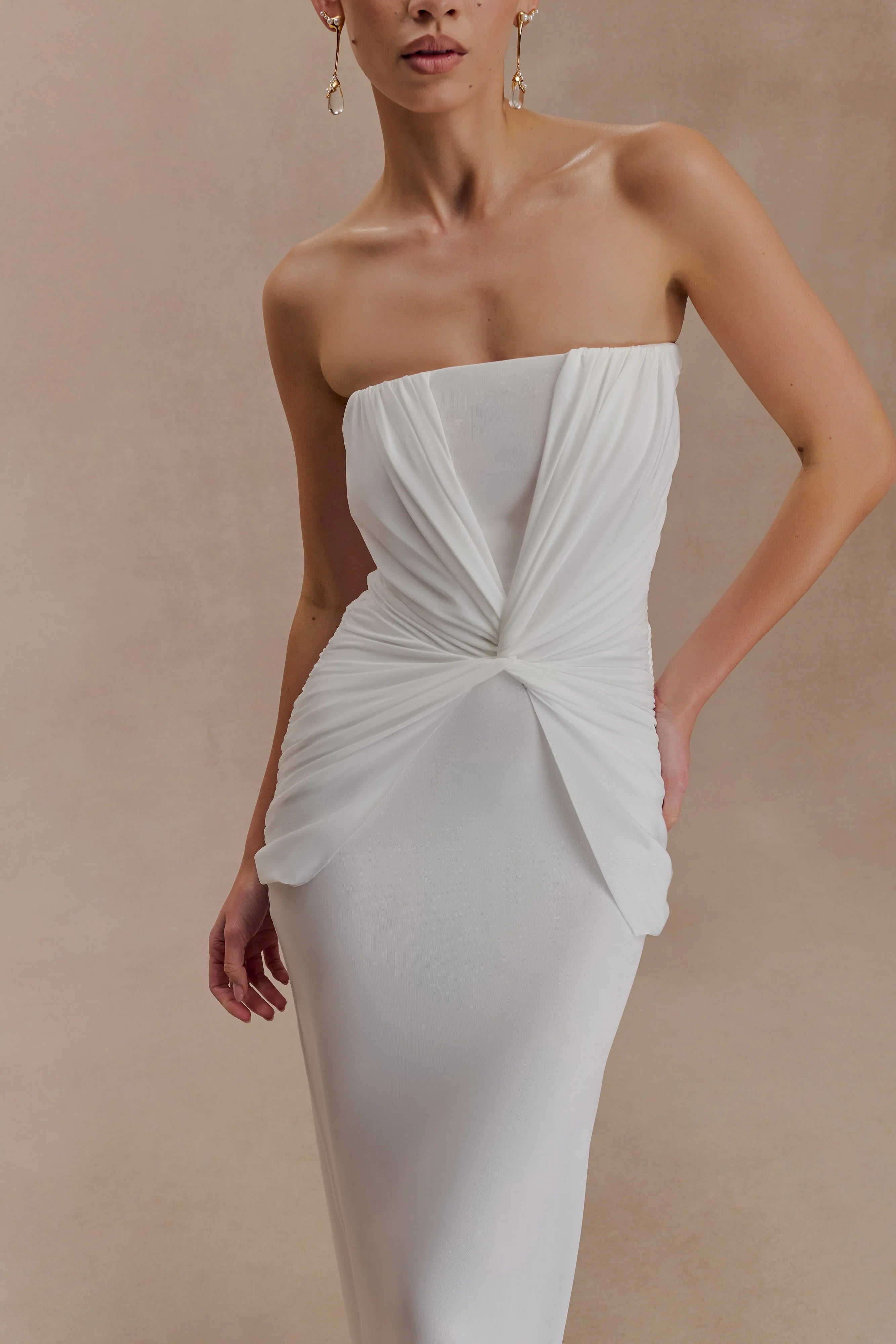 Mirren Strapless Slinky Maxi Dress White