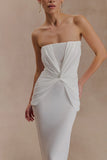 Mirren Strapless Slinky Maxi Dress White