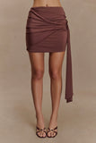 Alicent Slinky Beaded Mini Skirt Chocolate