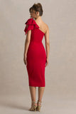 Ambretta Red One Shoulder Midi Dress With Bow