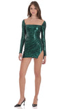 Sequin Long Sleeve Bodycon Dress in Green