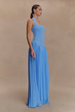 Stacie Pleated Halter Maxi Dress Bright Blue