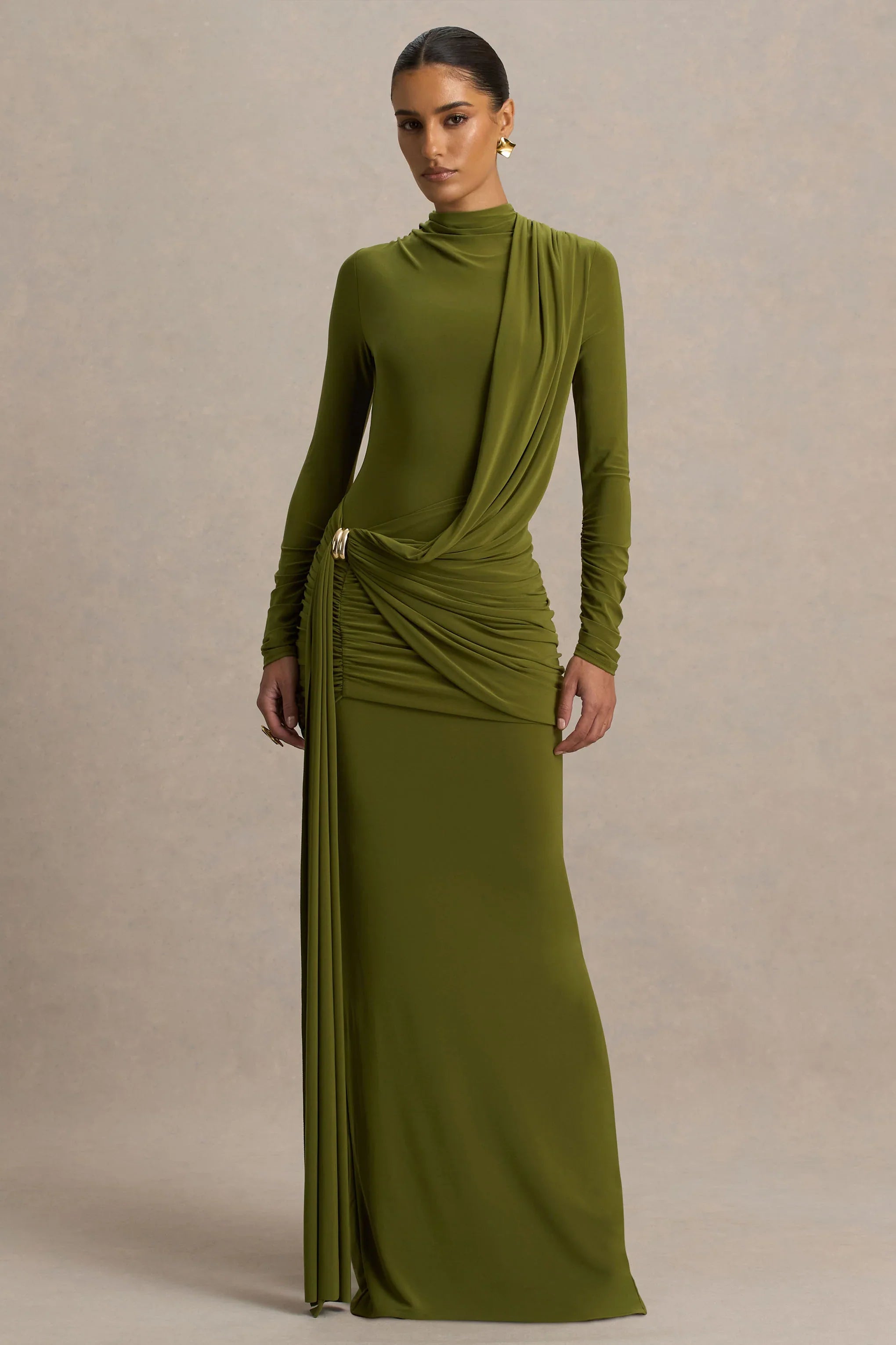 Melissa Olive Long Sleeve Wrap Maxi Dress With Draped Detailing