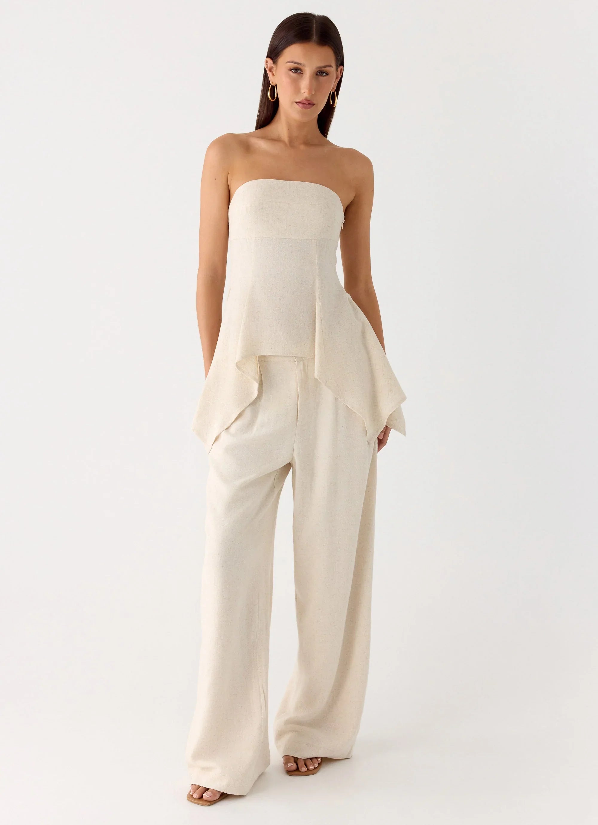 Rossi Hanky Hem Linen Top Oatmeal