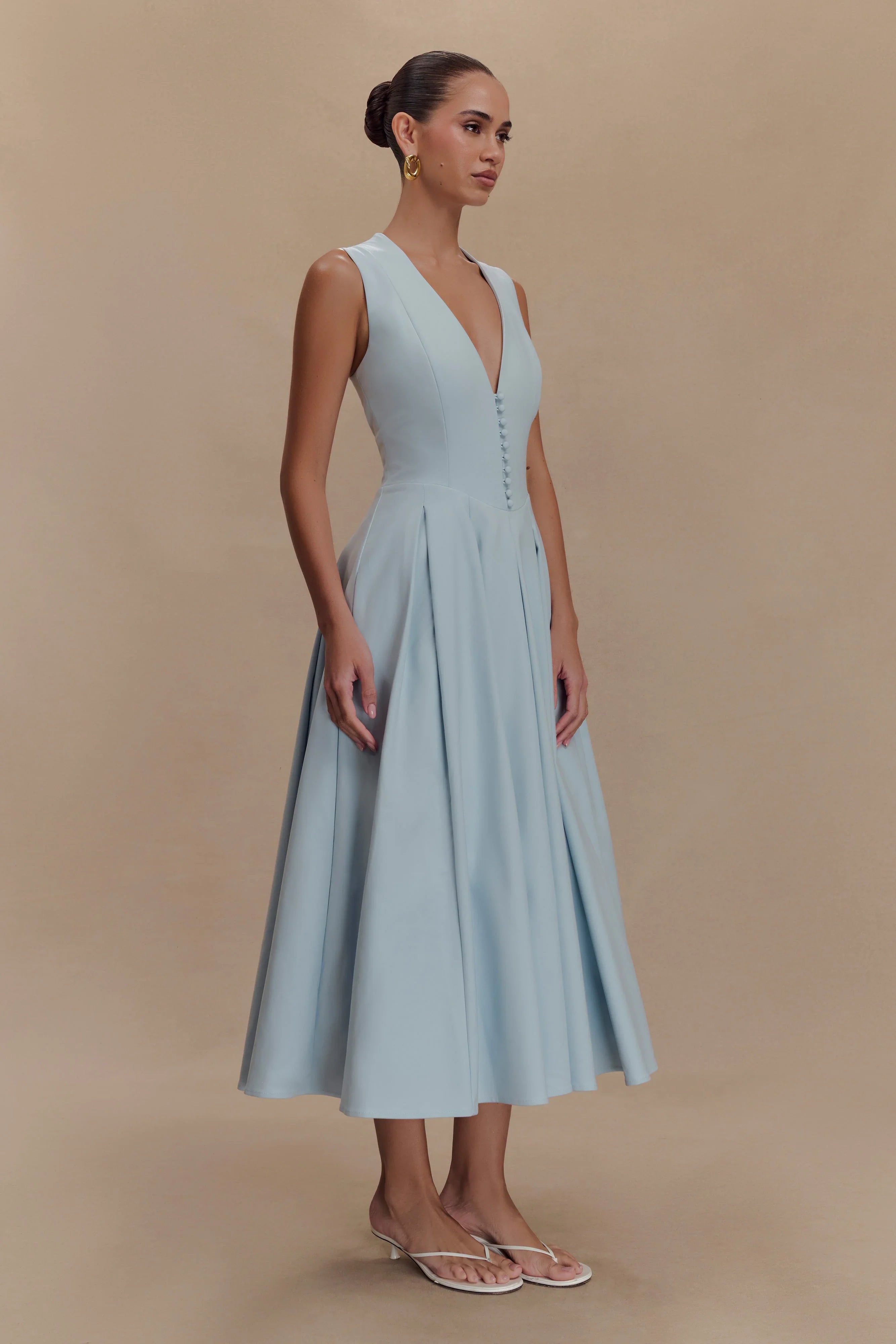 Keely Cotton Sleeveless Midi Dress Sky Blue