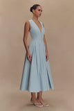 Keely Cotton Sleeveless Midi Dress Sky Blue