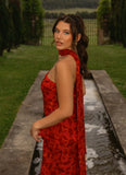 Under The Pagoda Maxi Dress Deep Red Floral