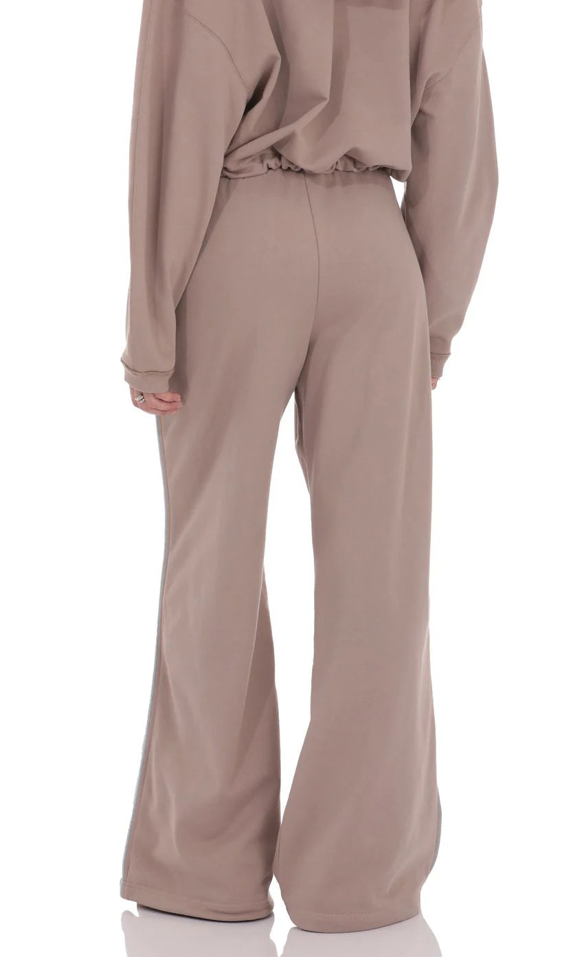 Two Toned Cinchable Sweatpants Pants in Taupe