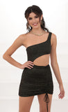 One shoulder Ruched Cutout Dress in Black Gold