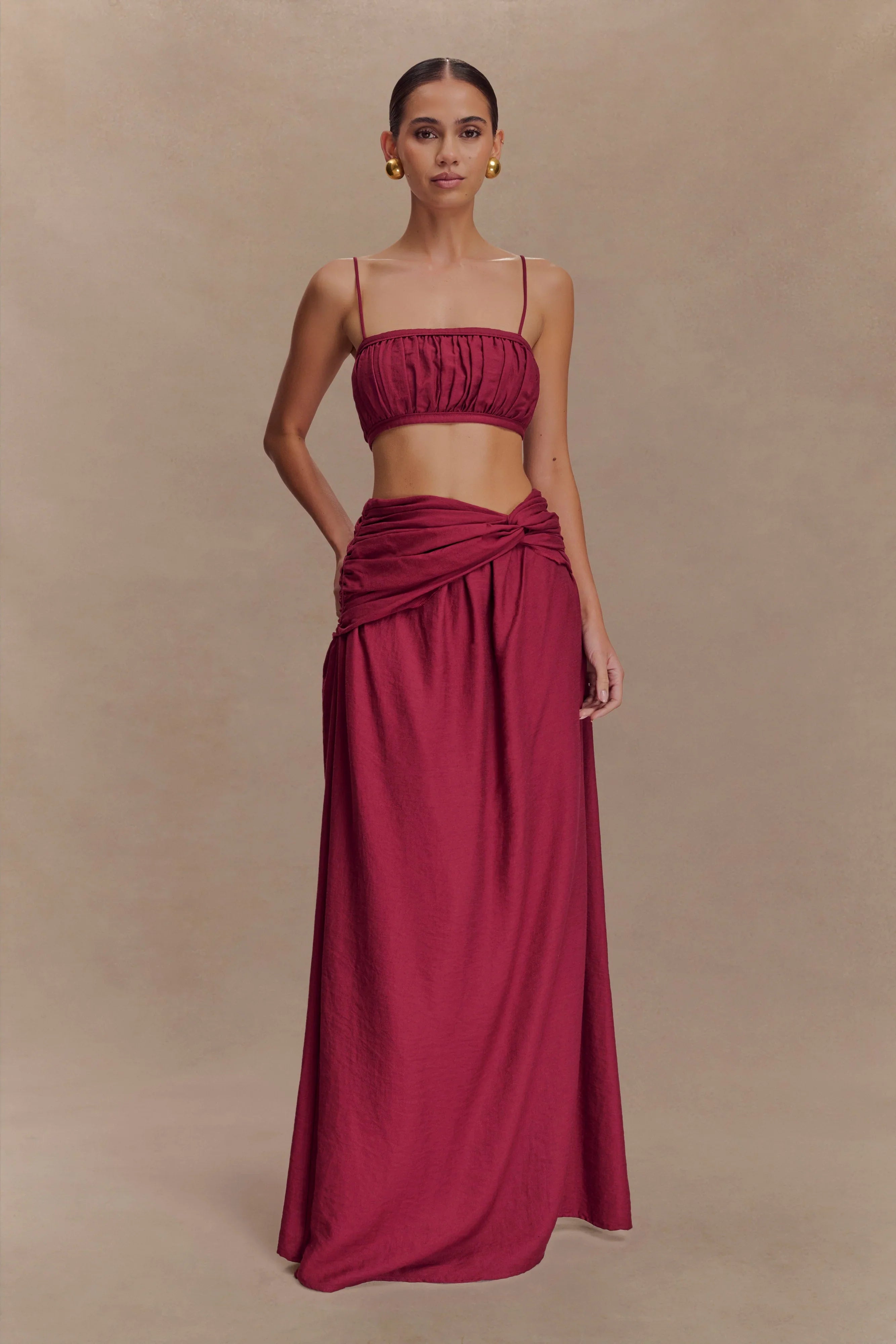Scottie Shirred Linen Bandeau Wine